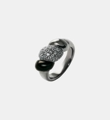 Bague en argent 925 finition gunmetal avec topazes blanches et onyx noir Aristocrazy