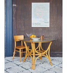 Table à manger 4 personnes en rotin et verre Karla N°1305 - Produit chiné Debongout