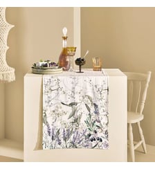 Chemin de table lin & coton lavé 150 g/m² imprimé violet Parfum de lavande mauve Garnier Thiebaut
