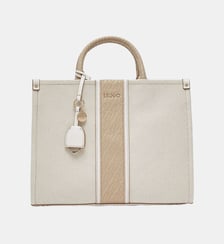Sac à main cabas Ridhi coton et enduit monogrammes Liu Jo