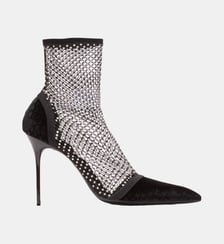 Bottines en résille à talons avec velours et strass Balmain