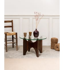 Table basse en verre et palissandre Donna N°1070- Produit chiné Debongout