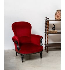 Fauteuil en velours rouge et noir Ernest N°1545- Produit chiné Debongout