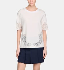 T-shirt en coton à détails dentelle Sandro