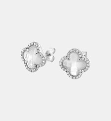 Puces d'oreilles, nacre blanche, diamants, or blanc Morganne Bello