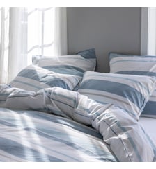 Taie d'oreiller en percale de coton lavé, HORIZON BAYADÈRE Blanc Cerise