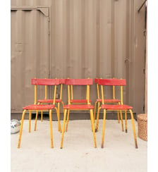 Lot de 6 chaises en métal rouge et jaune Alma N°2020- Produit chiné Debongout