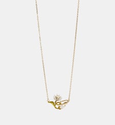 Collier fin pâquerette blanche et verte, perle de culture, mousqueton Les Néréides
