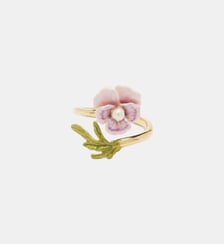 Bague ajustable pensée rose et perle Les Néréides