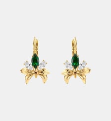 Boucles d'oreilles dormeuses dorées orchidée et pierres blanches et verte Les Néréides