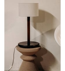Lampe au bois tourné et à l'abat-jour lumineux Julia N°1056- Produit chiné Debongout