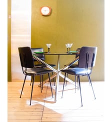 Table à manger en chrome et vert fumé Karla N°1255- Produit chiné Debongout