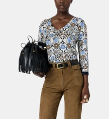 Pull V imprimé en coton et lin - LIVA Gerard Darel