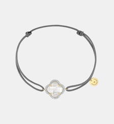 Bracelet, nacre blanche, diamants, cordon gris, or jaune Morganne Bello