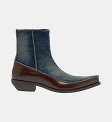 D-Frido-Bottines western en cuir et denim Diesel