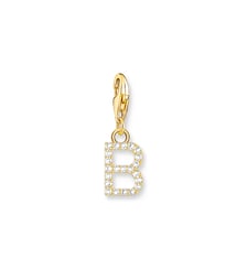 Thomas Sabo Pendentif Charm lettre B avec pierres blanches plaqué or doré or jaune 18 carats, Argent sterling 925 Thomas Sabo