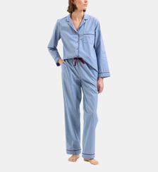 Pyjama col tailleur en popeline de coton, Essentiel Rayé Laurence Tavernier