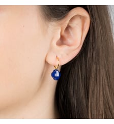 Boucles d'oreilles or jaune petit trèfle lapis lazuli Morganne Bello