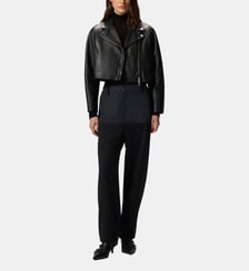 Blouson de motard cropped en cuir nappa Pinko