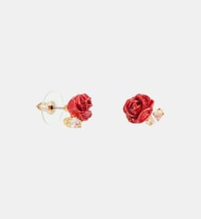 Boucles d'oreilles tiges bouton de rose rouge et cristal taillé Les Néréides