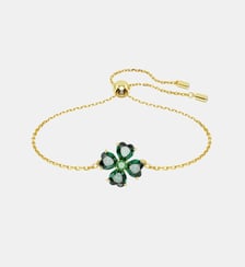 Bracelet Idyllia, Trèfle à quatre feuilles, Vert, Doré à l’or 18 carats (750/1000) Swarovski