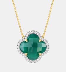 Collier, agate verte grand modèle, diamants, or jaune Morganne Bello