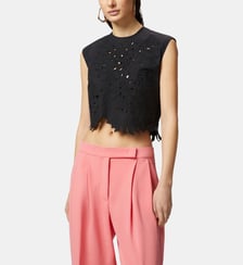 Crop top avec broderie ajourée et cristaux Pinko