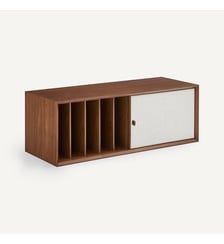 Meuble vinyles, L110 x P42 cm, en plaqué noyer et tissu AM.PM