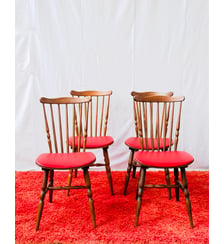 Lot de 4 chaises en bois et skaï Claude N°1737 - Produit chiné Debongout