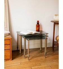 Table gigogne en verre fumé Barbara N°194- Produit chiné Debongout