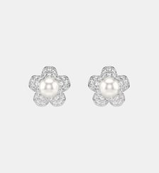 Clous d'oreilles Ariana Grande x Swarovski, Perle de cristal, Fleur, Métal rhodié Swarovski