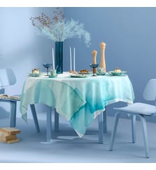 Nappe lin & coton lavé 150 g/m² imprimé bleu vert Aqua mineral Garnier Thiebaut