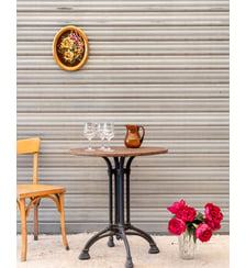 Table à manger bistro en bois et métal noir Denise N°1185- Produit chiné Debongout