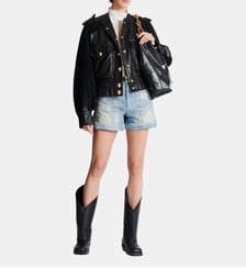 Bomber en cuir et tweed Balmain