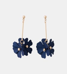 Boucles d'oreilles longues tige 3 fleurs bleues Balaboosté