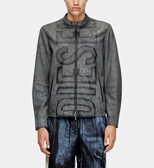 Veste de motard en cuir traité avec logo délavé Diesel