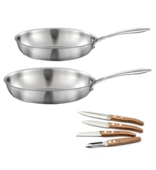 Gourmet - Lot de 2 poêles inox 24 et 28 cm, 1 coffret 4 couteaux de cuisine Cuisinox