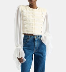 Spencer à brandebourgs en tweed et mousseline Balmain