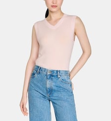 Pull court laine cachemire brodé Sandro