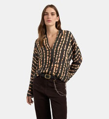 DALA SHIRT IN PRINTED VISCOSE WITH V-NECKLINE - DARK BROWN/BEIGE Momonì