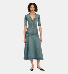 Robe midi à taille basse en maille et denim Diesel