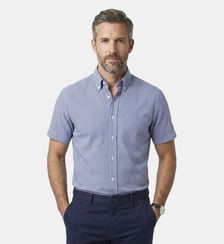 Chemise carreaux vichy marine et blanc coton lin coupe droite manches courtes Atelier Privé