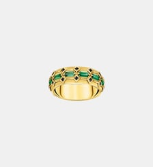 Large Bague écailles de crocodile dorée ornée de gemmes  émeraude Thomas Sabo