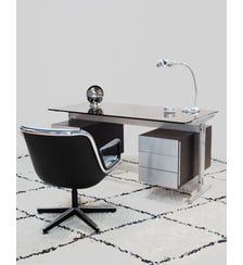 Bureau en fonte d'aluminium et verre fumé Yvan N°594 - Produit chiné Debongout