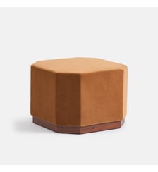 Pouf en velours, base en plaqué noyer, diamètre 47 cm La Redoute Interieurs