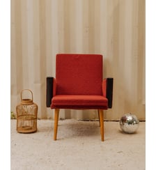 Fauteuil en tissu bouclette rouge Jakob N°1345- Produit chiné Debongout