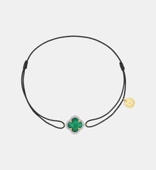 Bracelet, agate verte, diamants, cordon gris, or jaune Morganne Bello