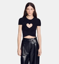 T-shirt court froncé cœur Sandro