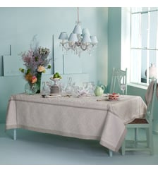 Nappe pur lin antitache motif jacquard bleu Harmonie bleu Garnier Thiebaut
