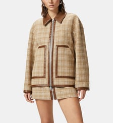 Veste zippée en tweed esprit blouson avec détails en similicuir Pinko